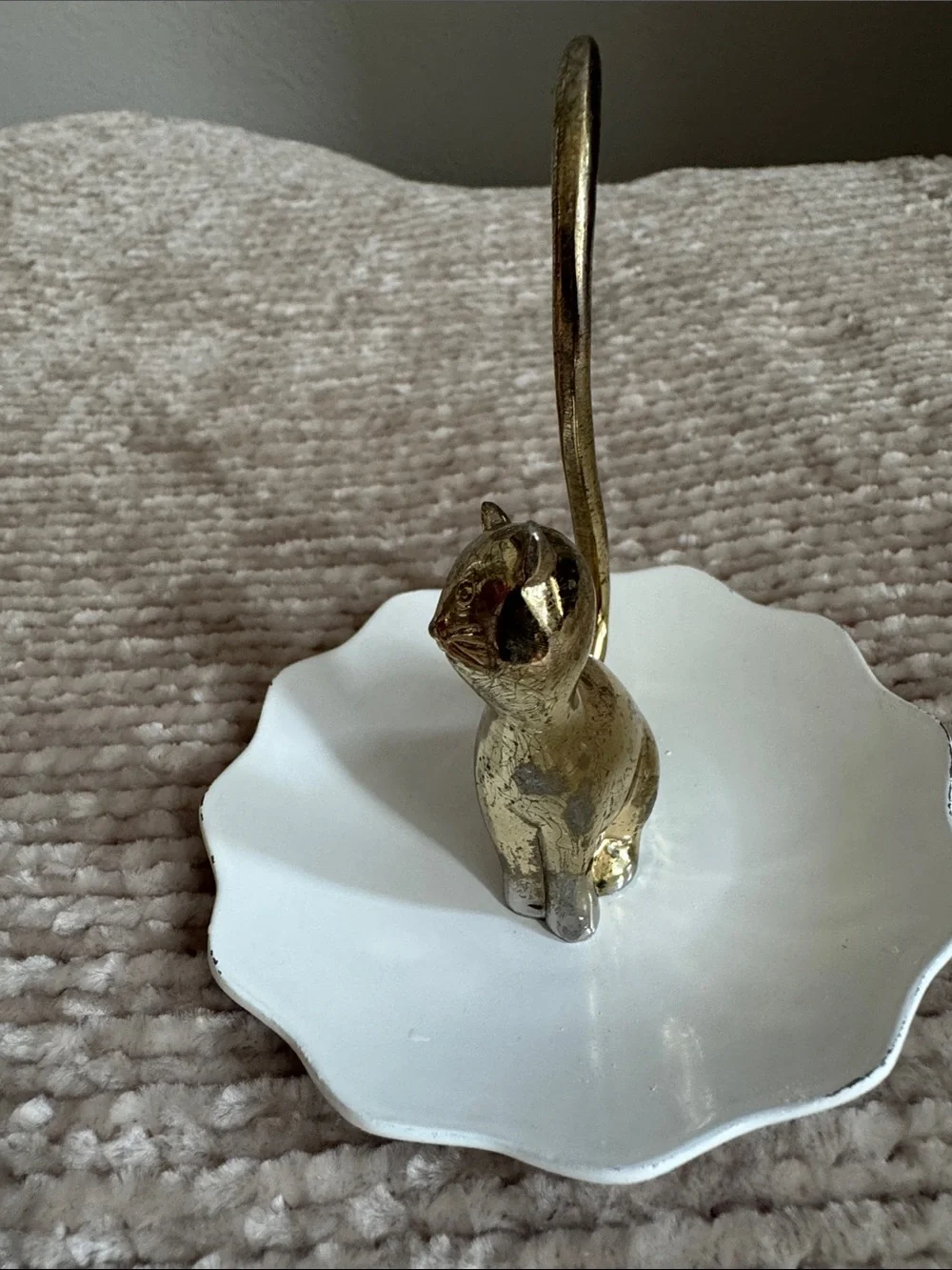 Ring Holder White And Gold Cat Ring Holder Trinket Dish